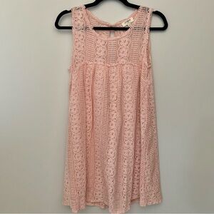 UMGEE Women’s Sleeveless Shift Dress Light Peach Delicate Rough Cut Lace Lined S